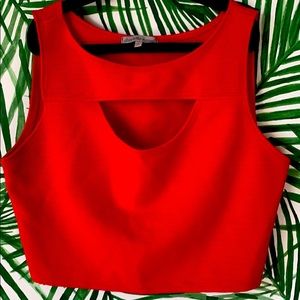 Red sleeveless open chest crop top